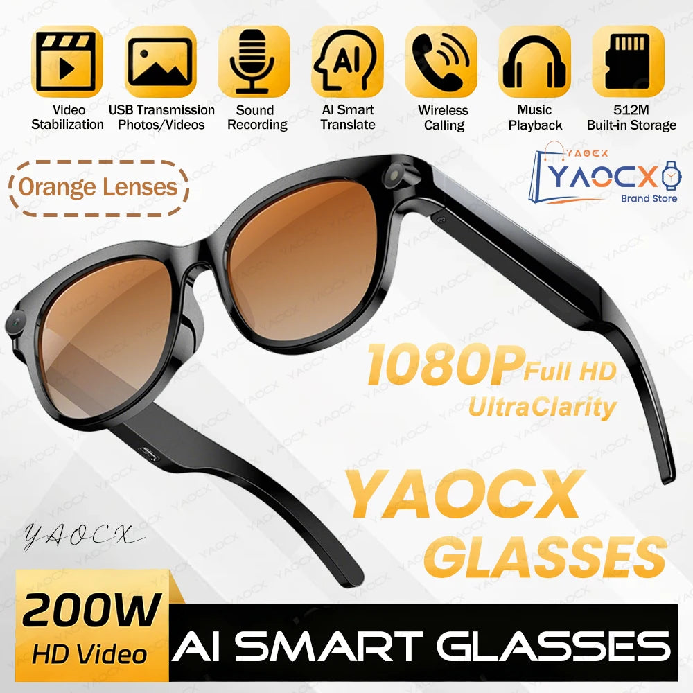 Smart Sunglasses for Men And Women with 200W HD Camera AI Photo Recognition Video Recording 290mAh Battery 512M Storage