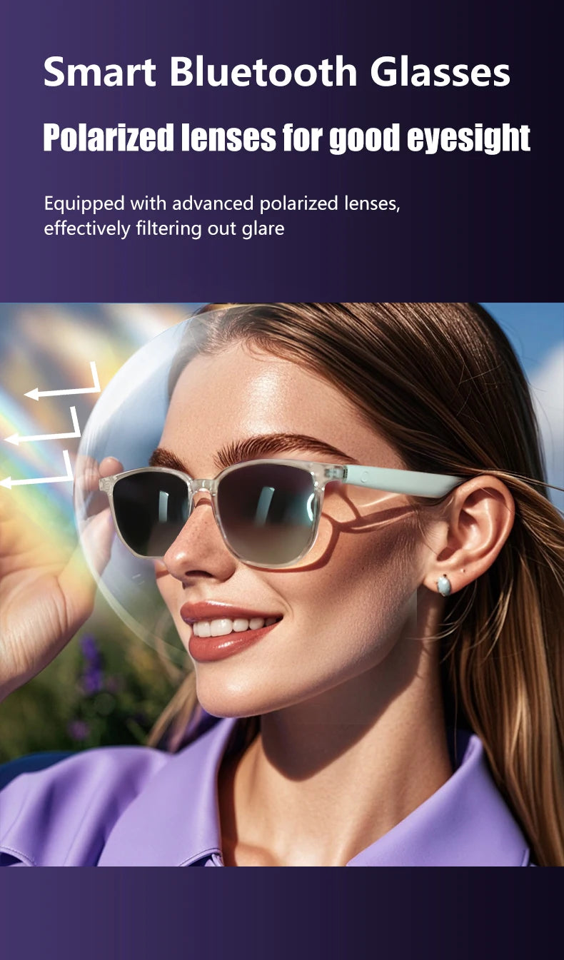 Smart Glasses: BT 5.3 Calls, Wireless Music, AI Voice, Camera & Polarized UV400 Lenses. Touch Control & Anti-blue Light.