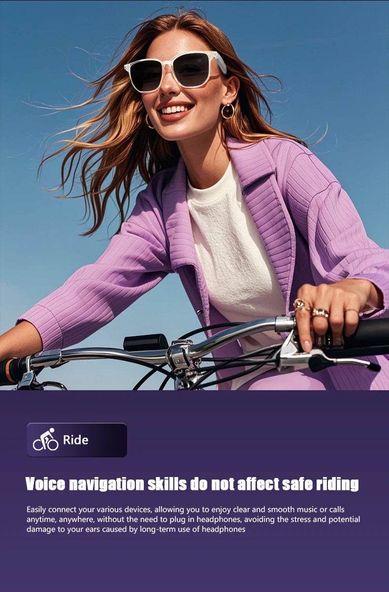 Smart Glasses: BT 5.3 Calls, Wireless Music, AI Voice, Camera & Polarized UV400 Lenses. Touch Control & Anti-blue Light.