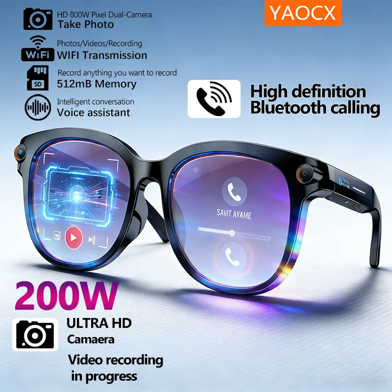 Smart Sunglasses for Men And Women with 200W HD Camera AI Photo Recognition Video Recording 290mAh Battery 512M Storage