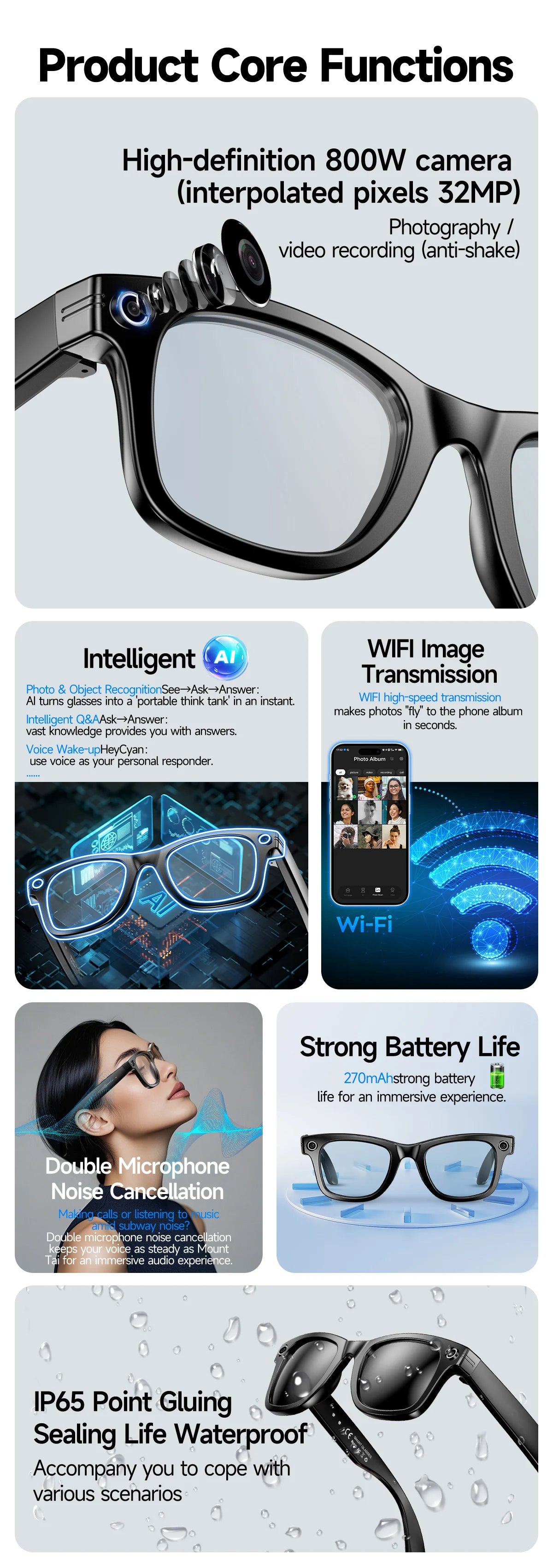 2026 Smart Glasses HD Photo Video OpenAI Record Translation Touch Photochromic Lenses Bluetooth Call Music Multifunction Glasses