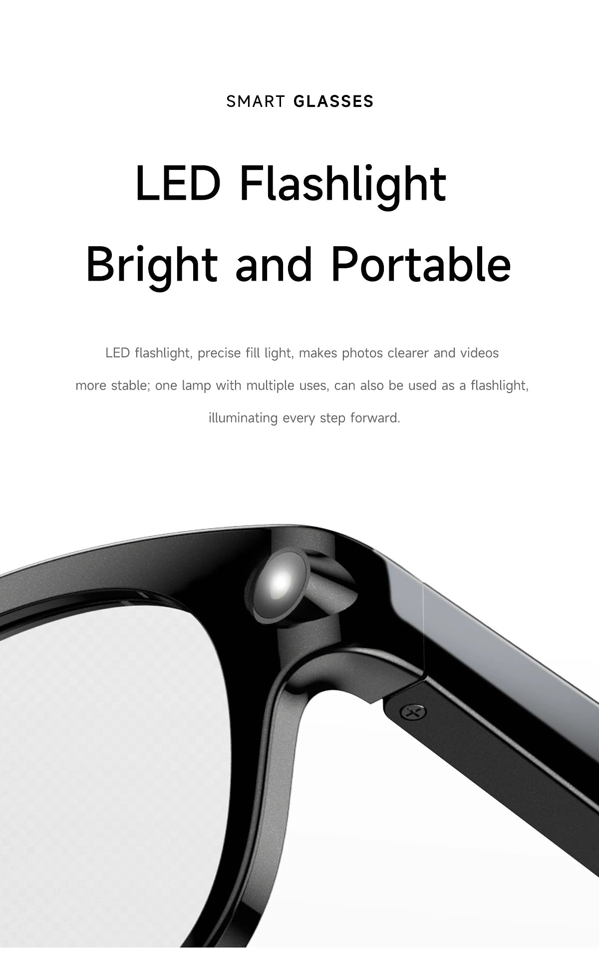 Smart Sunglasses for Men And Women with 200W HD Camera AI Photo Recognition Video Recording 290mAh Battery 512M Storage