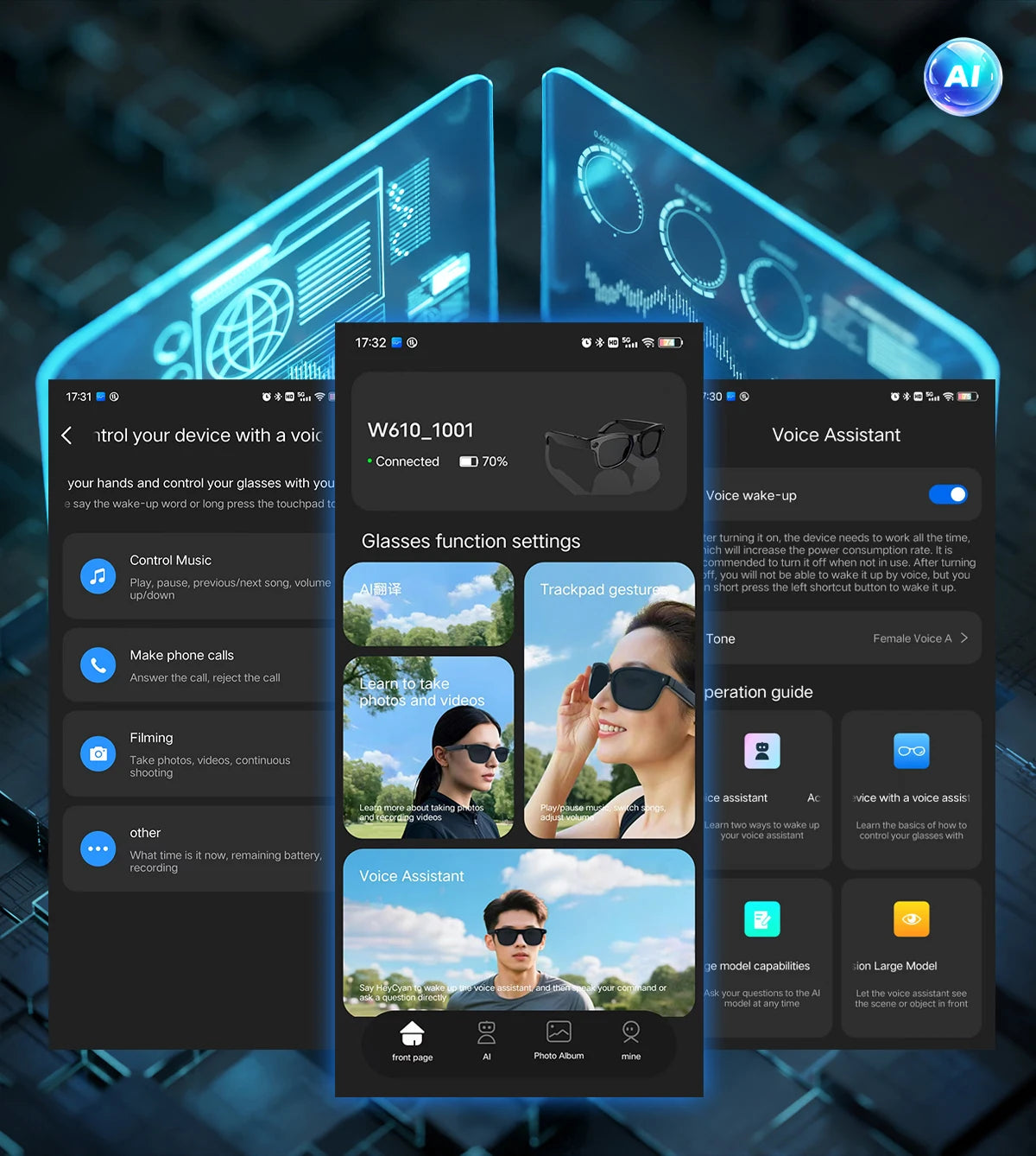 2026 Smart Glasses HD Photo Video OpenAI Record Translation Touch Photochromic Lenses Bluetooth Call Music Multifunction Glasses