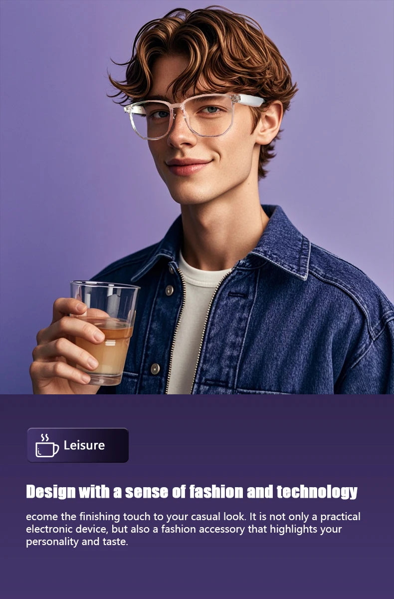 Smart Glasses: BT 5.3 Calls, Wireless Music, AI Voice, Camera & Polarized UV400 Lenses. Touch Control & Anti-blue Light.