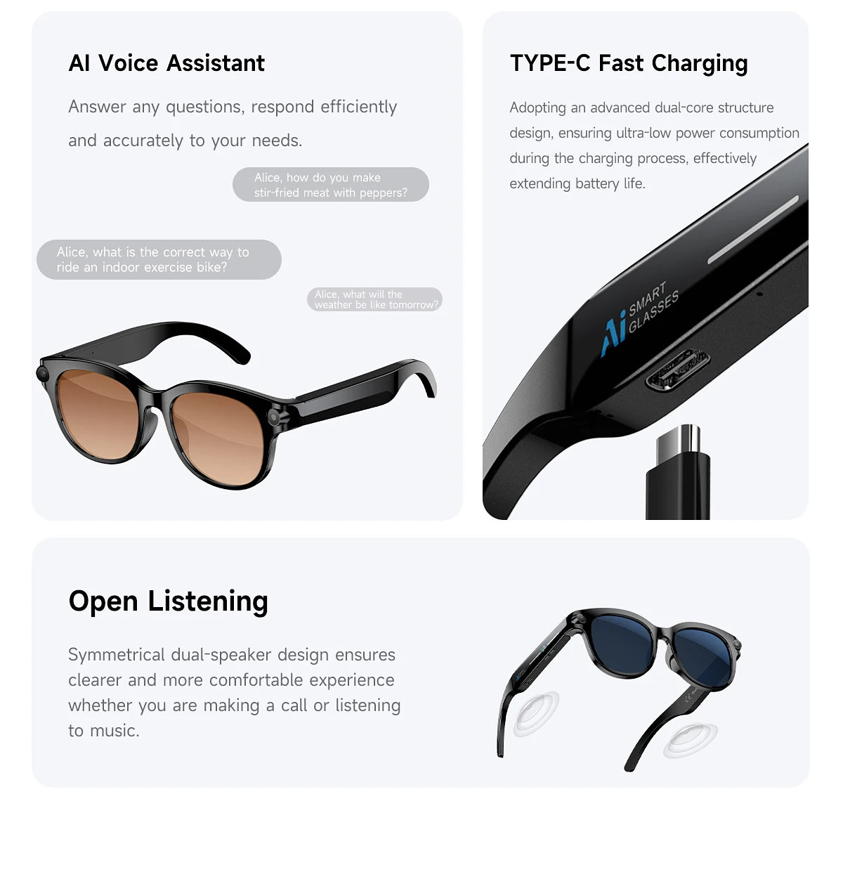 Smart Sunglasses for Men And Women with 200W HD Camera AI Photo Recognition Video Recording 290mAh Battery 512M Storage