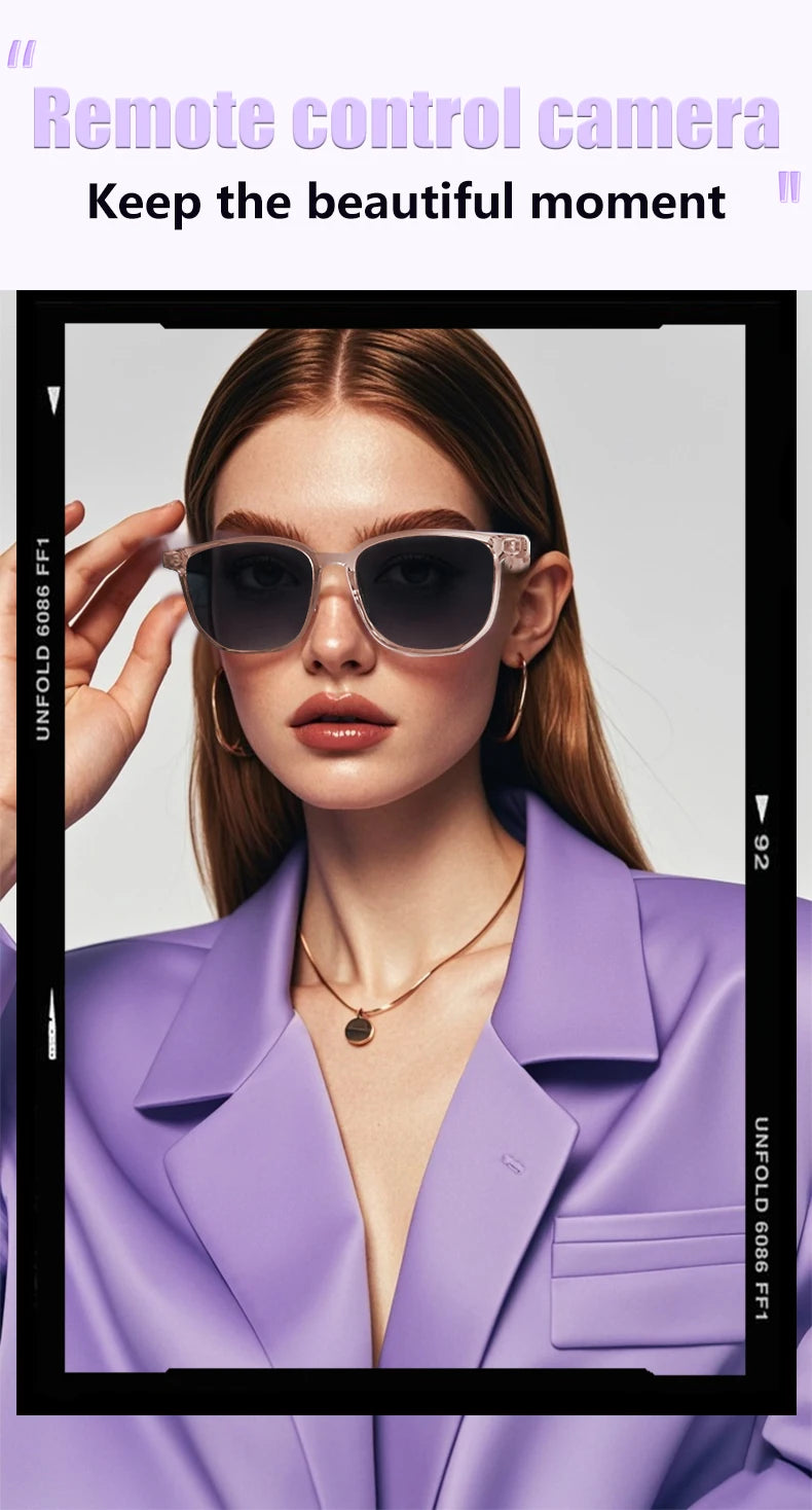 Smart Glasses: BT 5.3 Calls, Wireless Music, AI Voice, Camera & Polarized UV400 Lenses. Touch Control & Anti-blue Light.