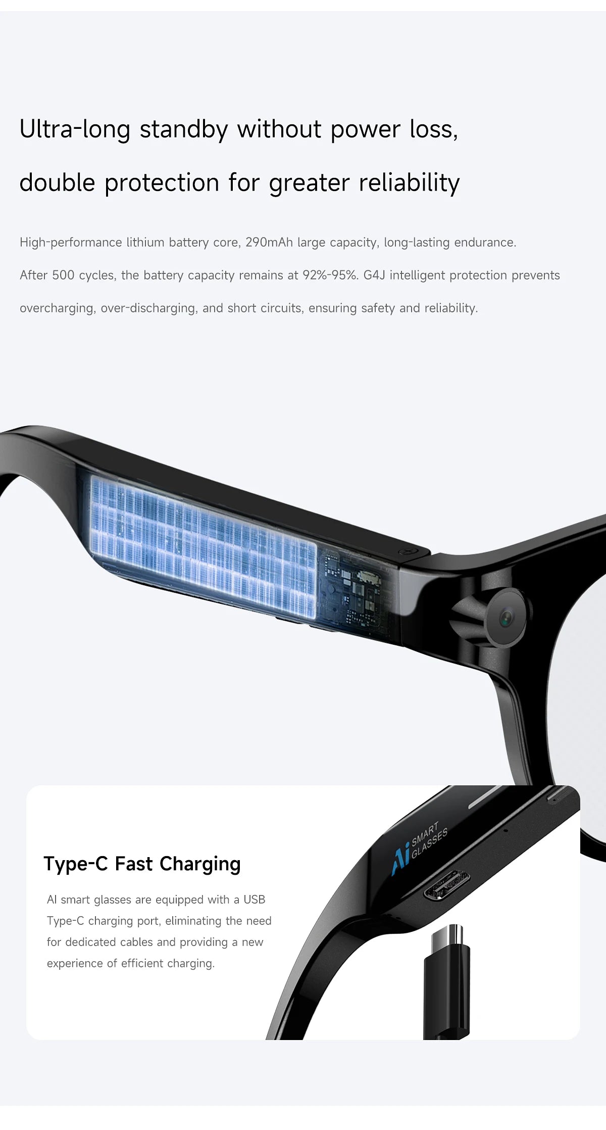 Smart Sunglasses for Men And Women with 200W HD Camera AI Photo Recognition Video Recording 290mAh Battery 512M Storage