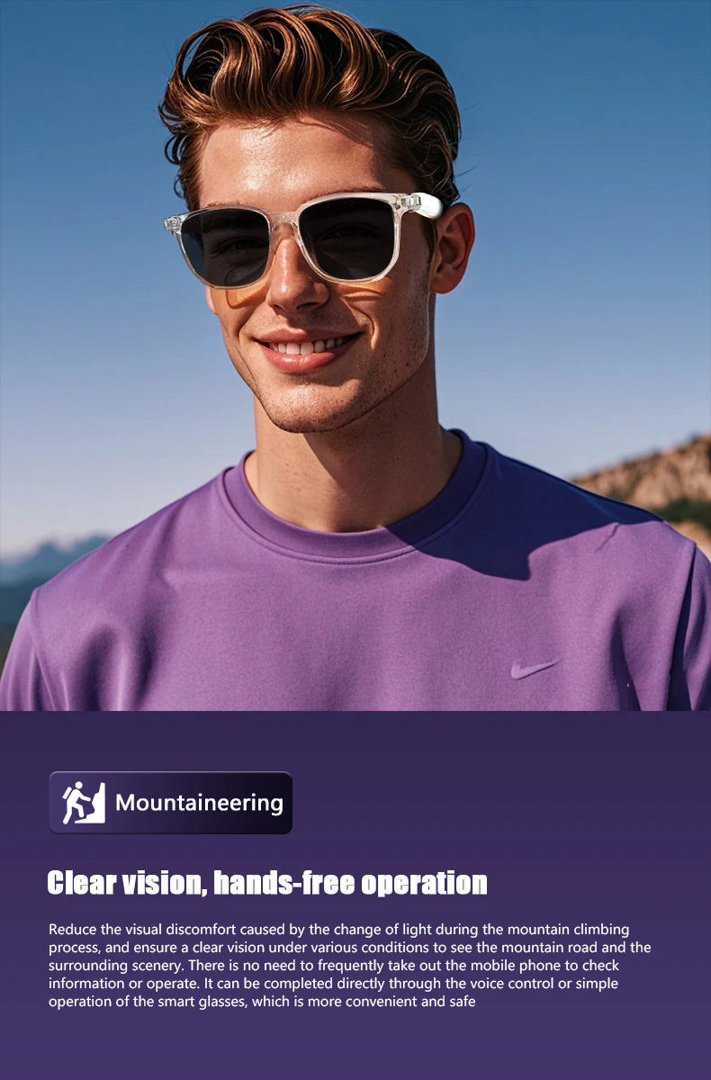 Smart Glasses: BT 5.3 Calls, Wireless Music, AI Voice, Camera & Polarized UV400 Lenses. Touch Control & Anti-blue Light.