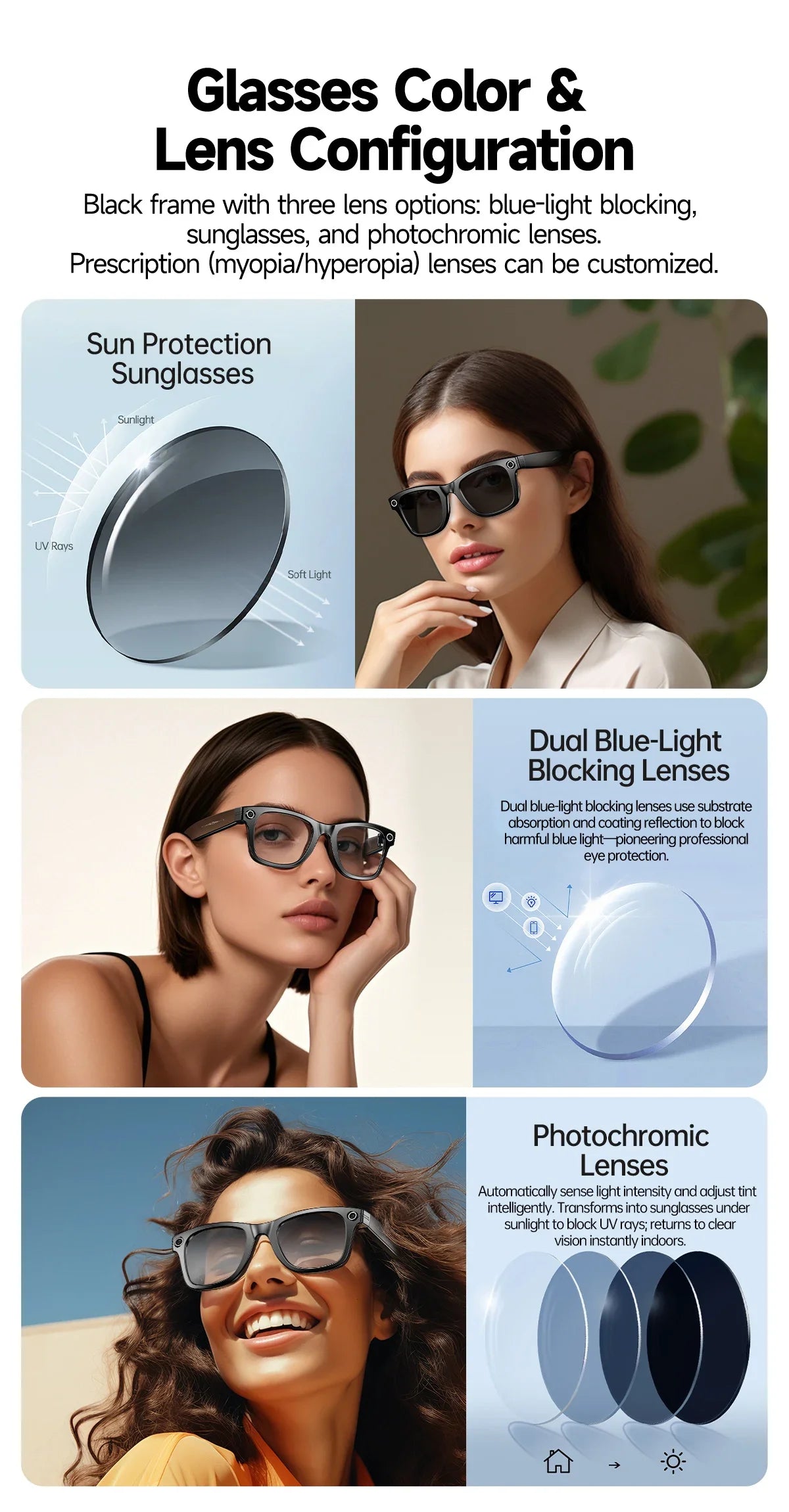 Smart AI Translation Smart Glasses Take Photos Recognizing Objects 4K Camera Bluetooth Music Call Intelligent Recording Glasses